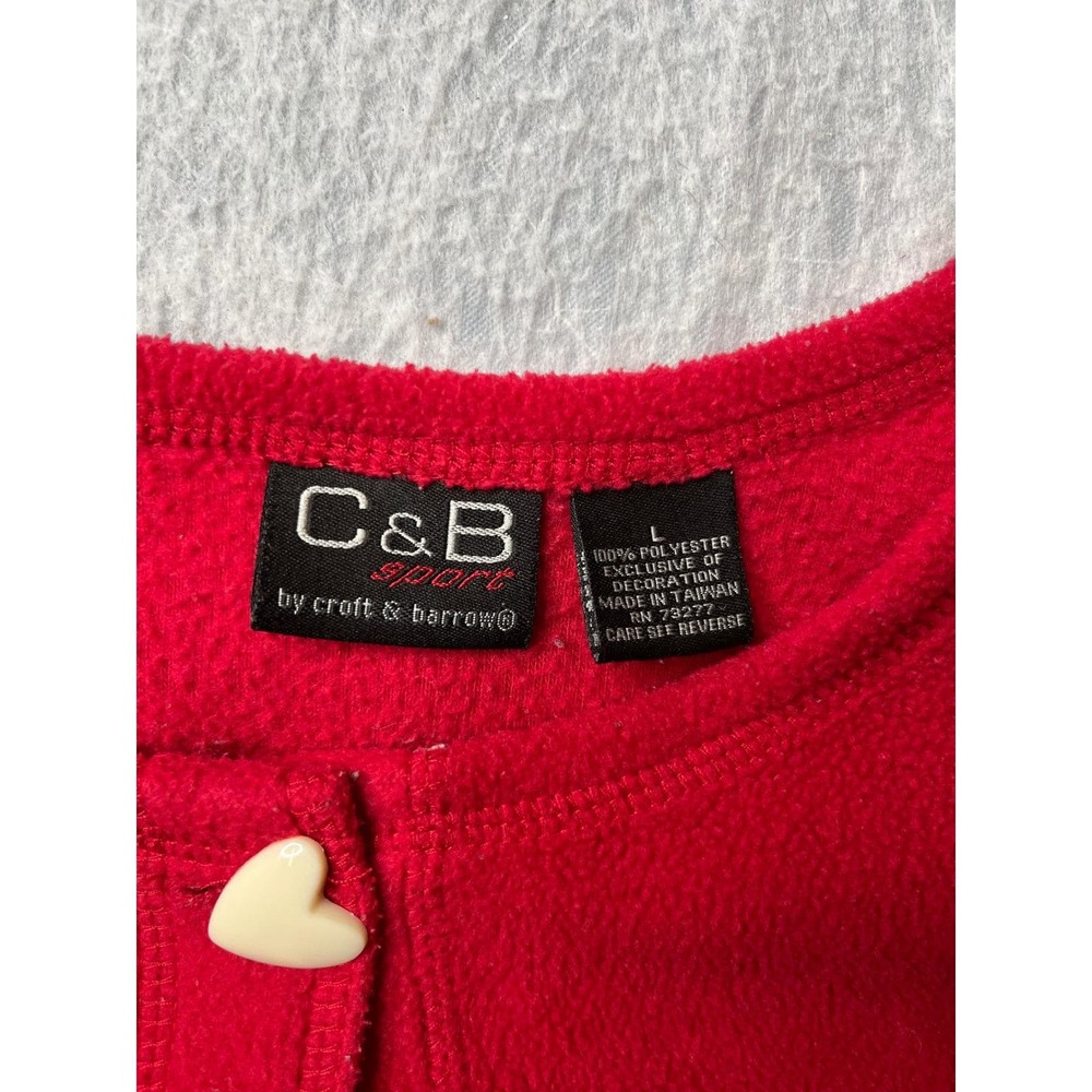 C&B Sport Red Fleece Snowman Embroidered Button Up Cardigan Sweater Women L VTG - Picture 6 of 7